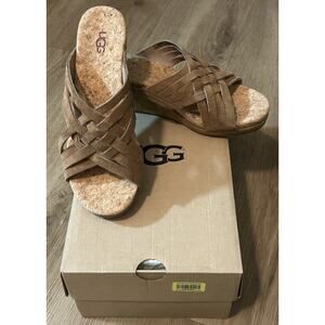 NIB Ugg Australia Women's Lilah Suede Wedge Cork Sandals Chestnut - Size 8